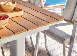 Table haute Leather, plateau teck FSC®