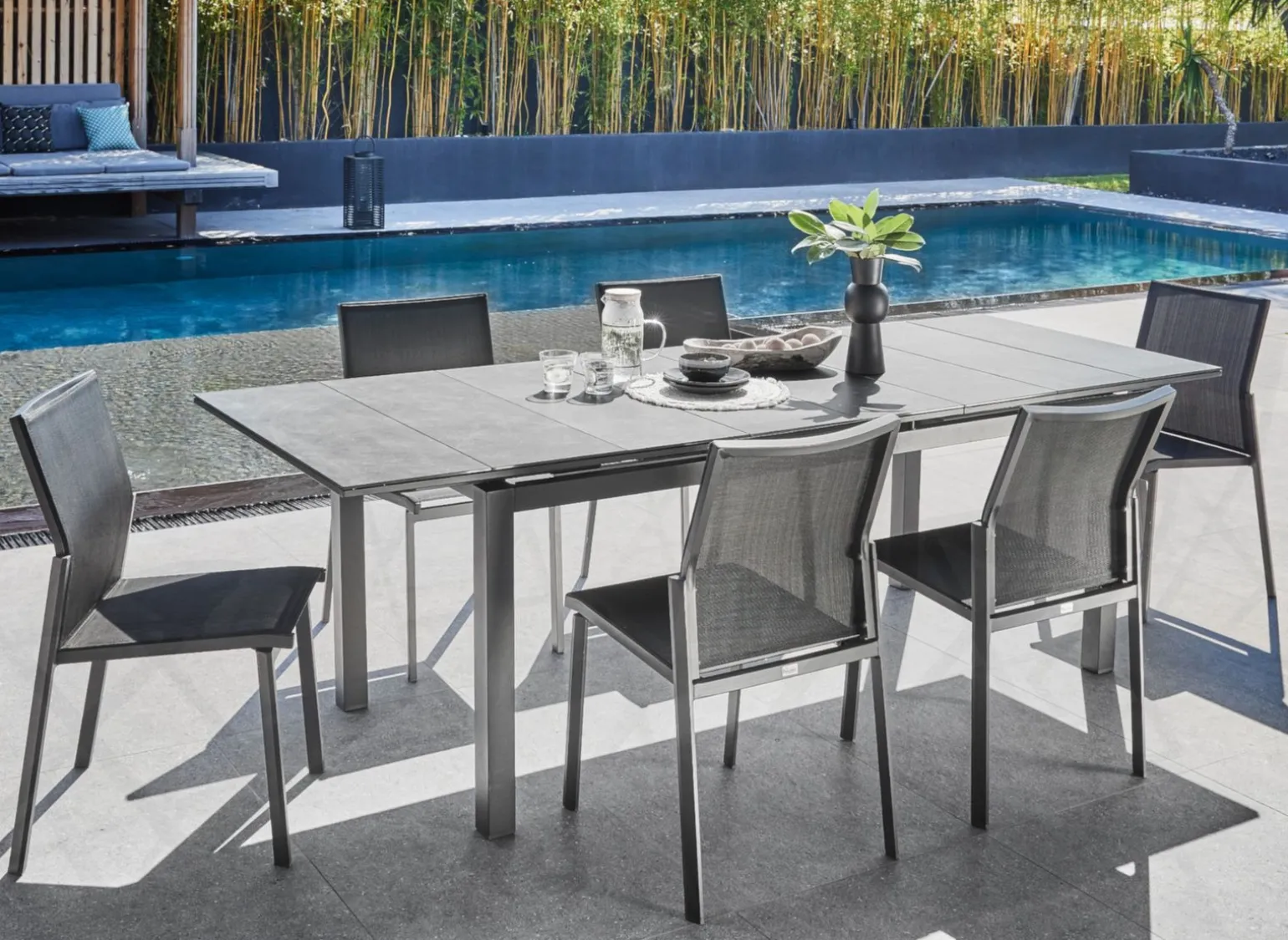 Table Hivaoa 180/240cm, plateau à lames HPL
