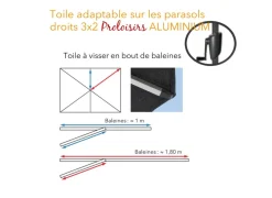 Toile pour parasol droit Alu 3 x 2 m