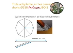 Toile pour parasol droit Bois ø350/8