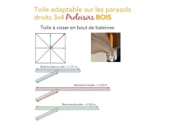 Toile pour parasol droit Bois 3x4/8